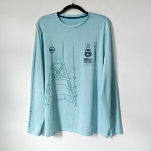 Vineyard Vines On The Go LS Harbor Performance Tee Mens Large Blue Fishing